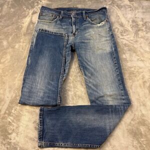 Levis 511 Slim Fit Mens Jeans 33x32 Medium Wash Distressed Blue Denim LM511-0017